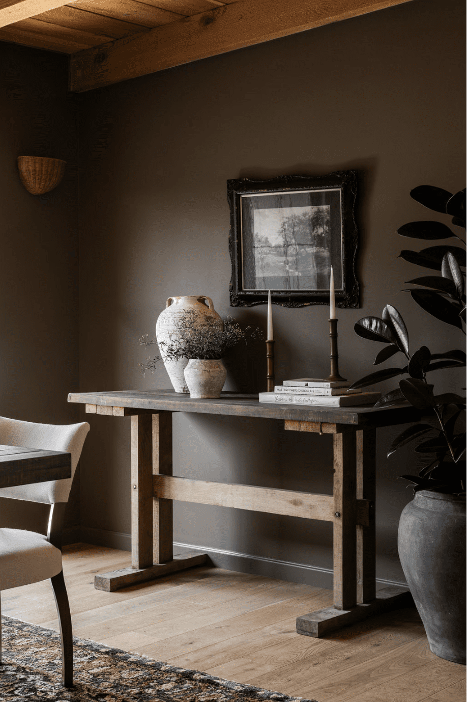 Dining room vignette artwork on table